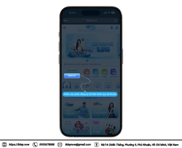 Hướng dẫn đăng ký 8Day 2 Nhấn vào nút
