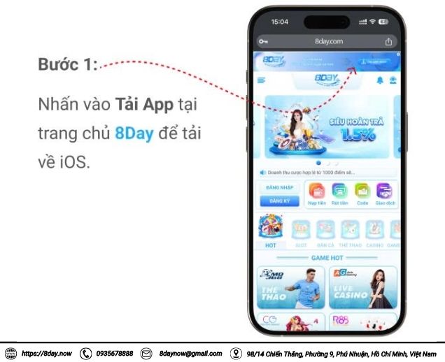 Hướng dẫn tải app 8Day 2 Nhấn vào Tải App tại trang chủ 8Day