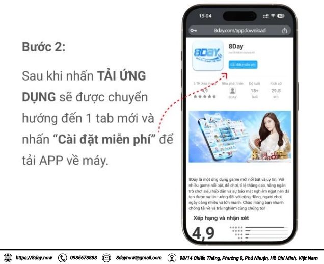 Hướng dẫn tải app 8Day 3 Nhấn vào nút